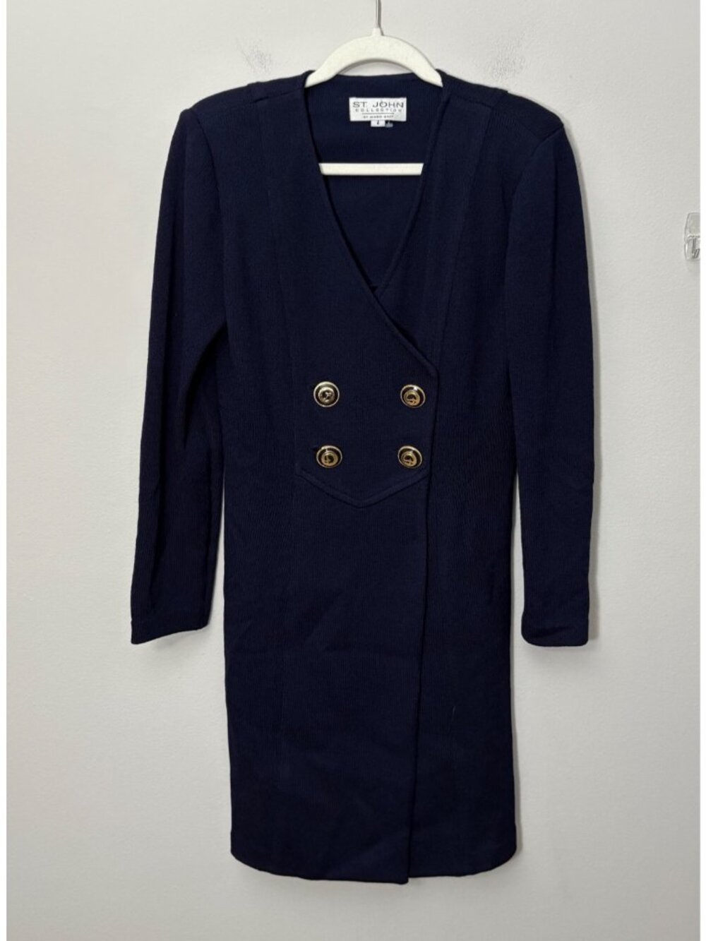 St. John Vintage Double Breasted Sheath Dress Navy Long-Sleeve Gold Accent 4